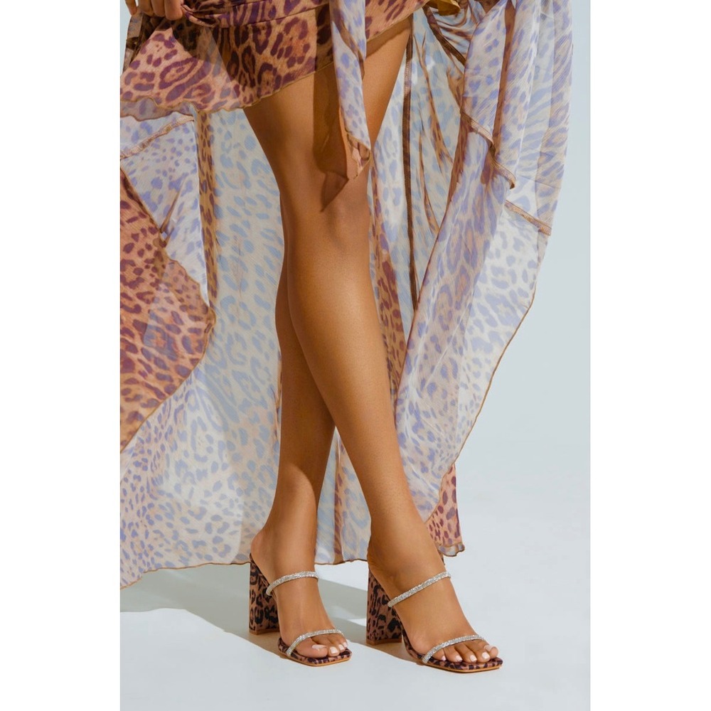 AZALEA WANG EULALIA LEOPARD SLIP ON SANDAL WITH RHINESTONE STRAPS Bling Cheetah